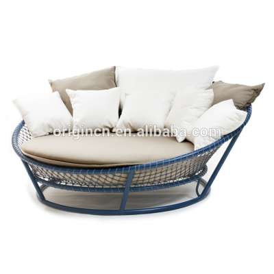 Round shape high end hotel outdoor sunbathing rope chaise lounge furniture patio daybed