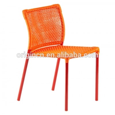 Sophisticated rope woven curved back designed outdoor furniture colorful patio contemporary dining chair