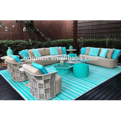 Special woven technique villa patio big lots furniture thick cushion designed modern outdoor rope sofa