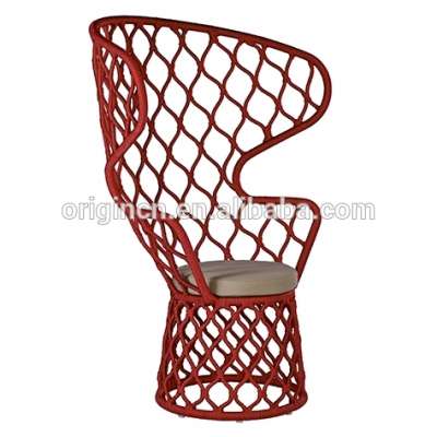 Unique backrest style artistic living room and outdoor balcony furniture rope woven high wing back chairs