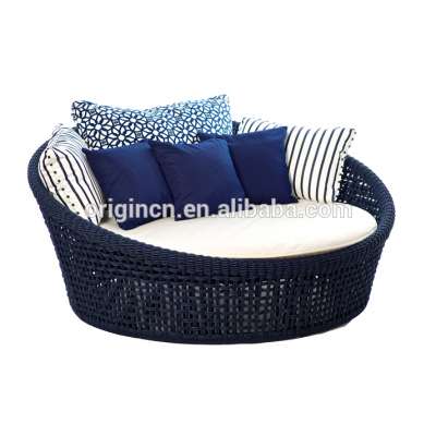 Hot sale unique rope woven round daybed outside patio furniture outdoor sunbed sun lounger